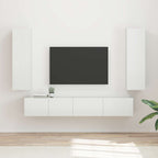 Meuble TV Suspendu avec Colonne Effet Bois Ancien - 3 Pièces-Mon Meuble TV-Blanc brillant-16