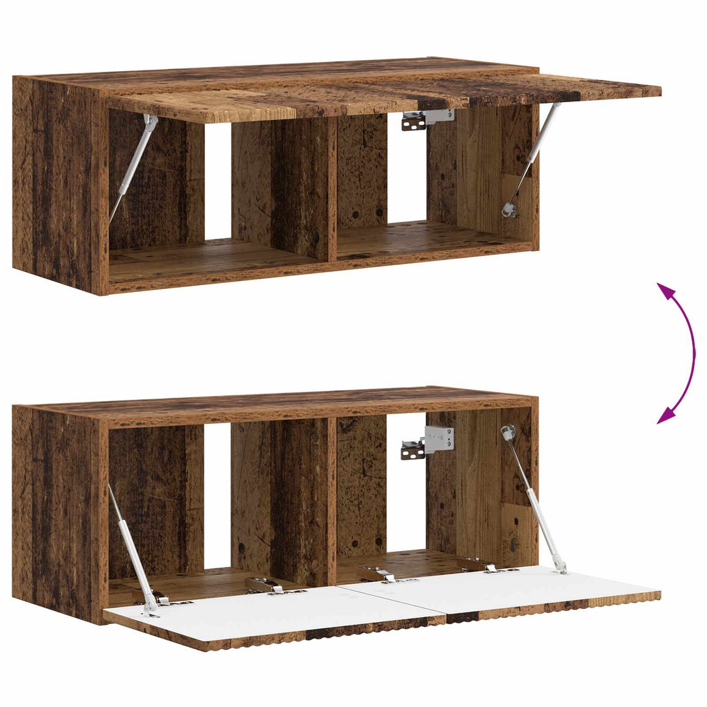 Meuble TV Suspendu avec Colonne Effet Bois Ancien - 3 Pièces-Mon Meuble TV-Bois ancien-11