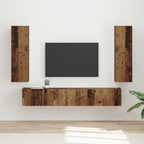 Meuble TV Suspendu avec Colonne Effet Bois Ancien - 3 Pièces-Mon Meuble TV-Bois ancien-2