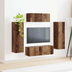 Meuble TV Suspendu avec Colonne Effet Bois Ancien - 3 Pièces-Mon Meuble TV-Bois ancien-4