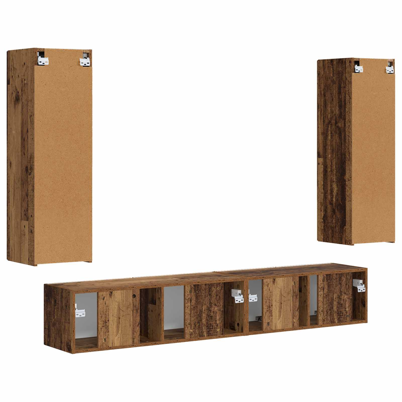 Meuble TV Suspendu avec Colonne Effet Bois Ancien - 3 Pièces-Mon Meuble TV-Bois ancien-9