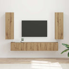 Meuble TV Suspendu avec Colonne Effet Bois Ancien - 3 Pièces-Mon Meuble TV-Chêne artisanal-18