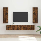 Meuble TV Suspendu avec Colonne Effet Bois Ancien - 3 Pièces-Mon Meuble TV-Chêne fumé-17