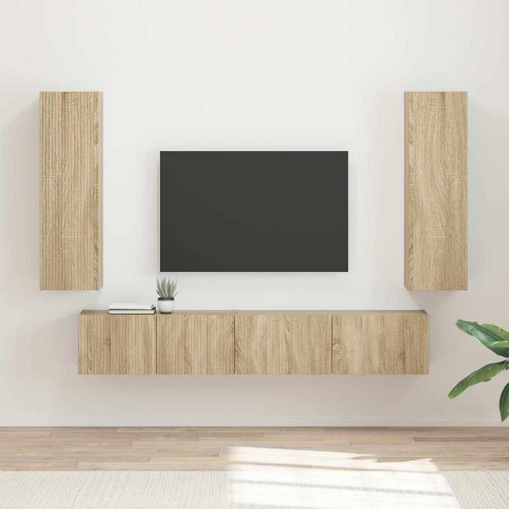 Meuble TV Suspendu avec Colonne Effet Bois Ancien - 3 Pièces-Mon Meuble TV-Chêne sonoma-14
