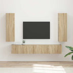 Meuble TV Suspendu avec Colonne Effet Bois Ancien - 3 Pièces-Mon Meuble TV-Chêne sonoma-14
