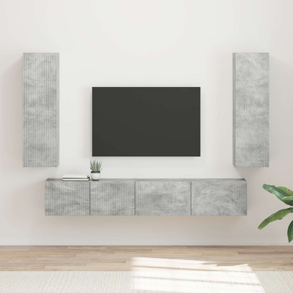 Meuble TV Suspendu avec Colonne Effet Bois Ancien - 3 Pièces-Mon Meuble TV-Gris béton-15