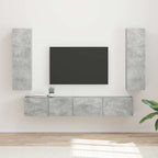 Meuble TV Suspendu avec Colonne Effet Bois Ancien - 3 Pièces-Mon Meuble TV-Gris béton-15