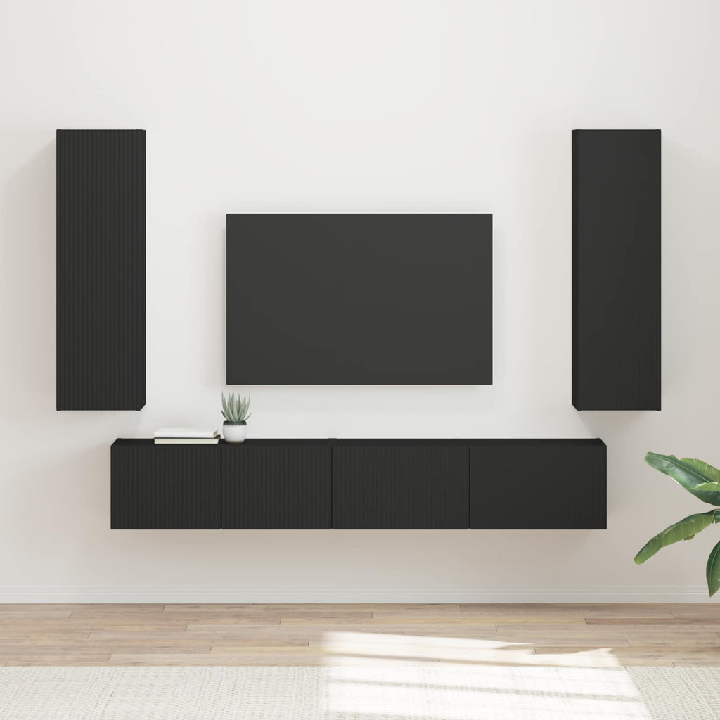 Meuble TV Suspendu avec Colonne Effet Bois Ancien - 3 Pièces-Mon Meuble TV-Noir-21