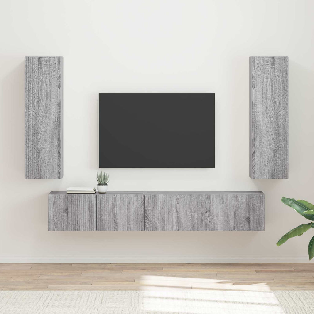 Meuble TV Suspendu avec Colonne Effet Bois Ancien - 3 Pièces-Mon Meuble TV-Sonoma gris-19