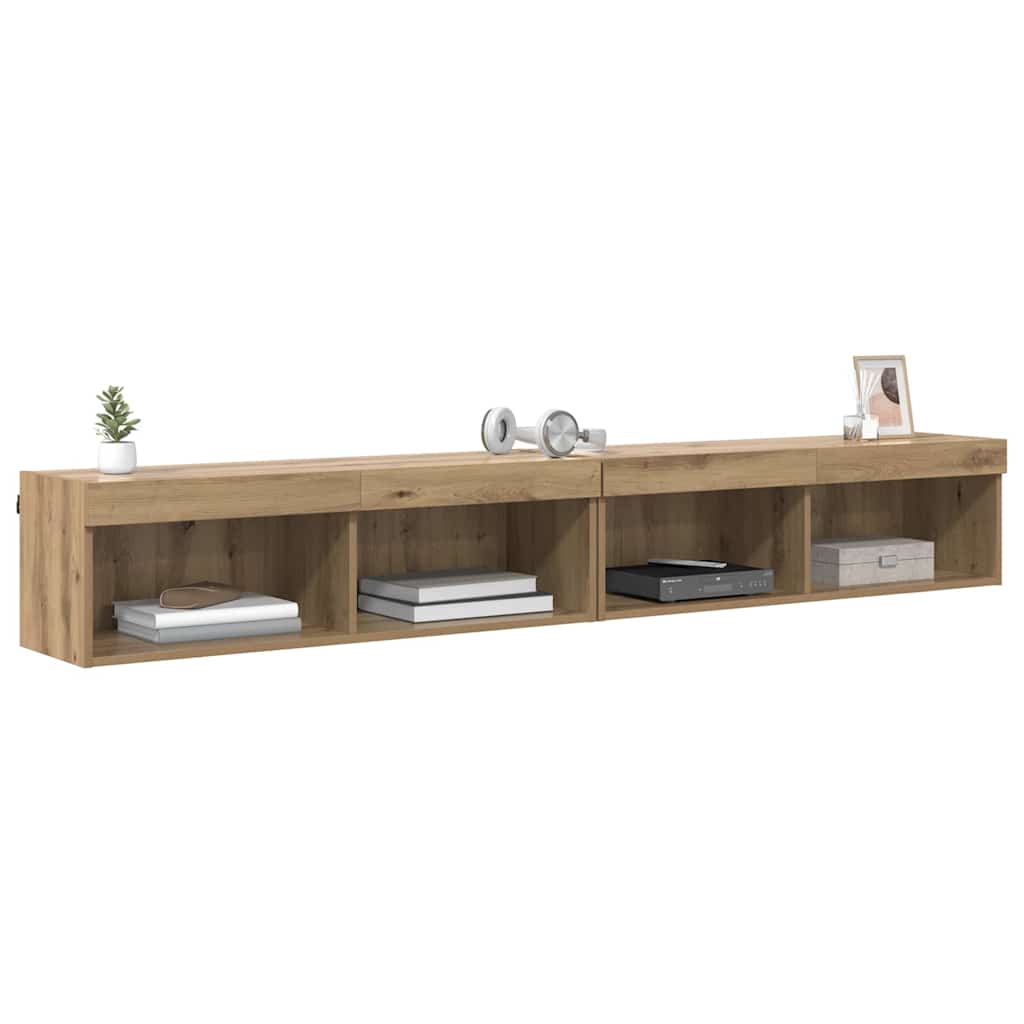 Meuble TV Suspendu avec LED Effet Chêne Artisanal - 200 cm-Mon Meuble TV-3