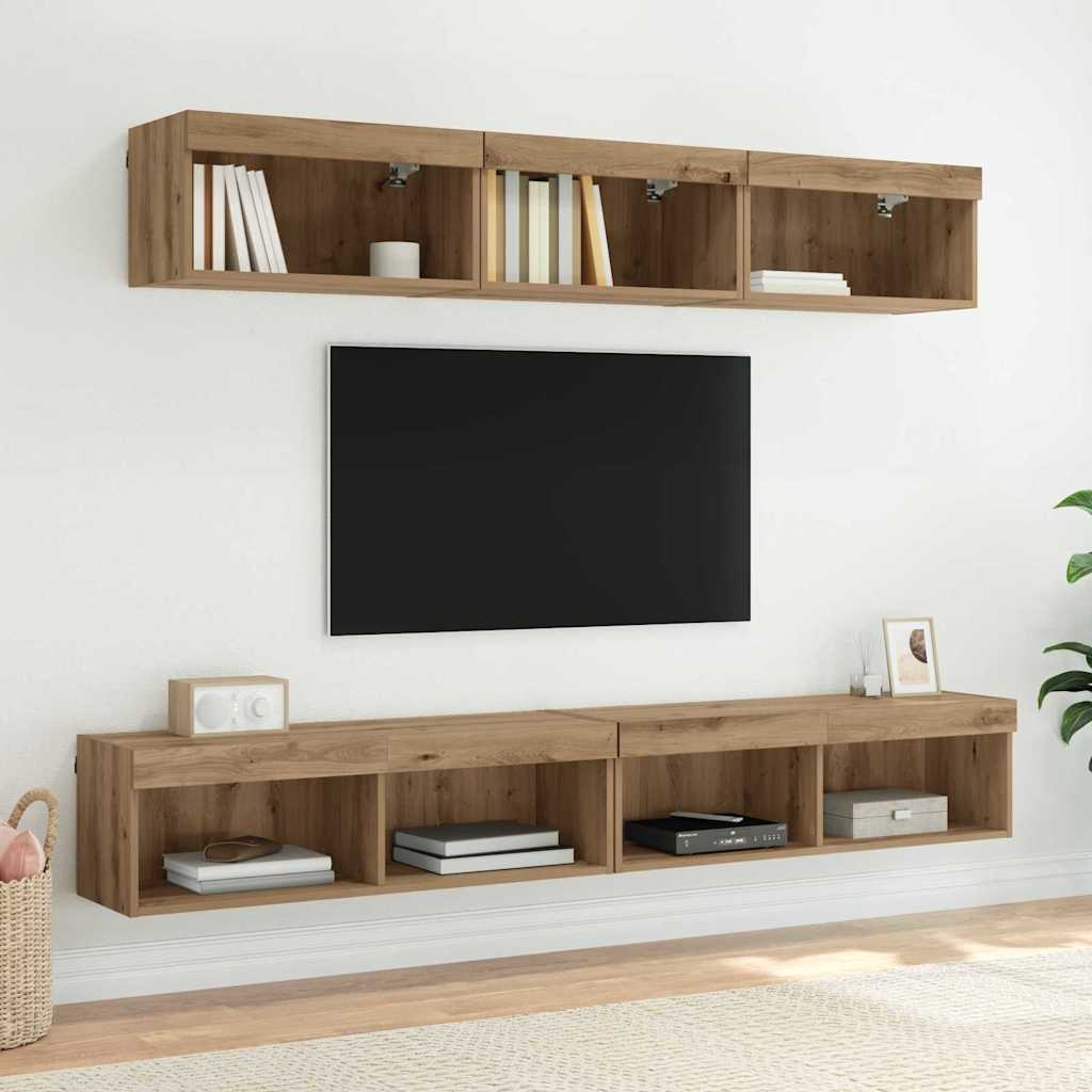 Meuble TV Suspendu avec LED Effet Chêne Artisanal - 200 cm-Mon Meuble TV-6