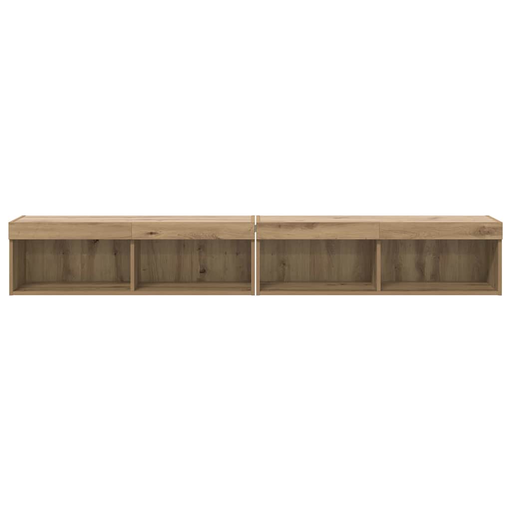 Meuble TV Suspendu avec LED Effet Chêne Artisanal - 200 cm-Mon Meuble TV-7