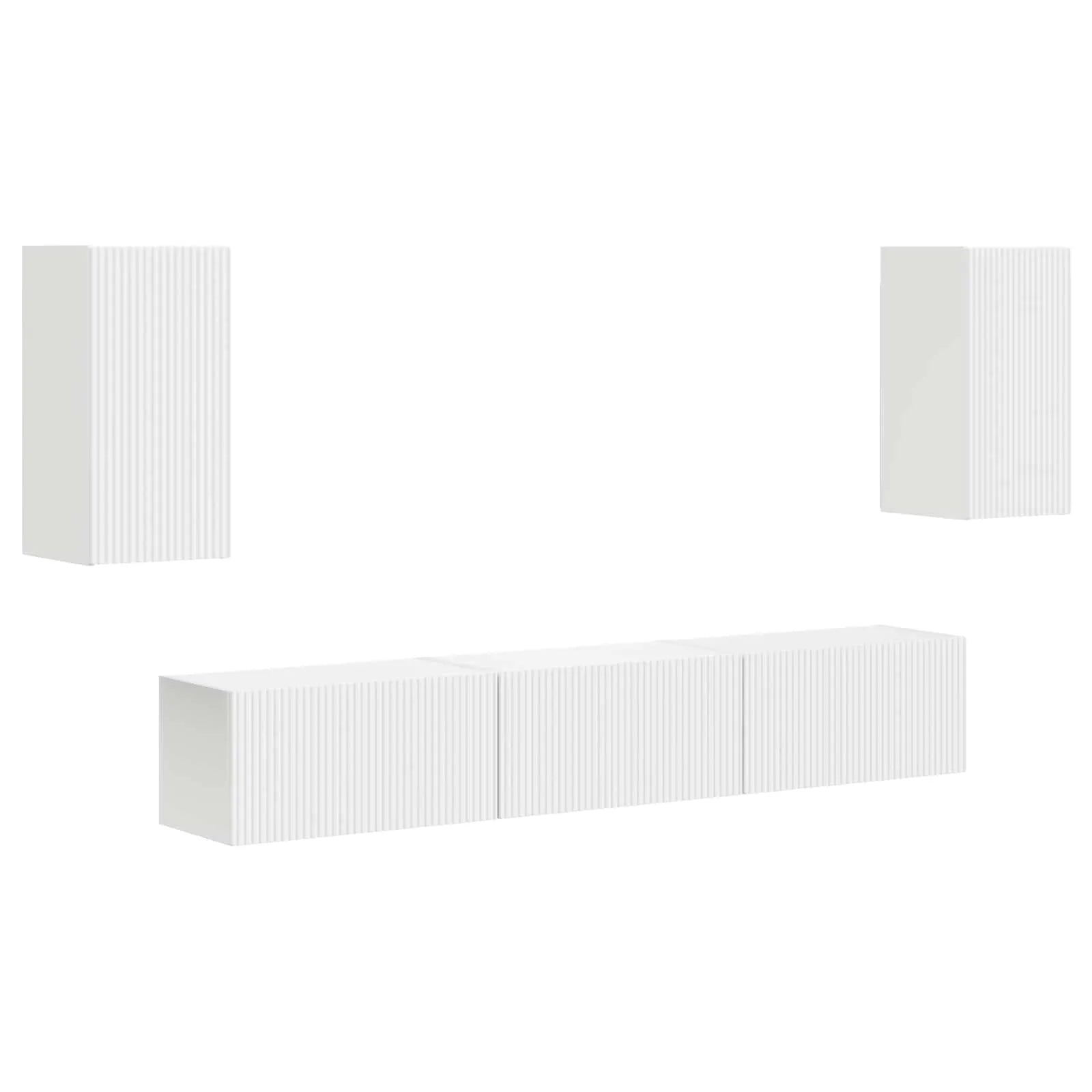 Meuble TV Suspendu Blanc et Bois - 5 Pièces-Mon Meuble TV-1