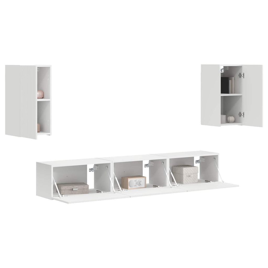 Meuble TV Suspendu Blanc et Bois - 5 Pièces-Mon Meuble TV-3