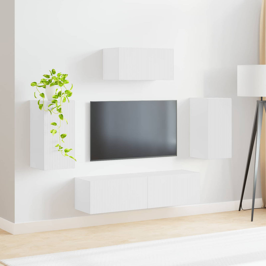 Meuble TV Suspendu Blanc et Bois - 5 Pièces-Mon Meuble TV-4
