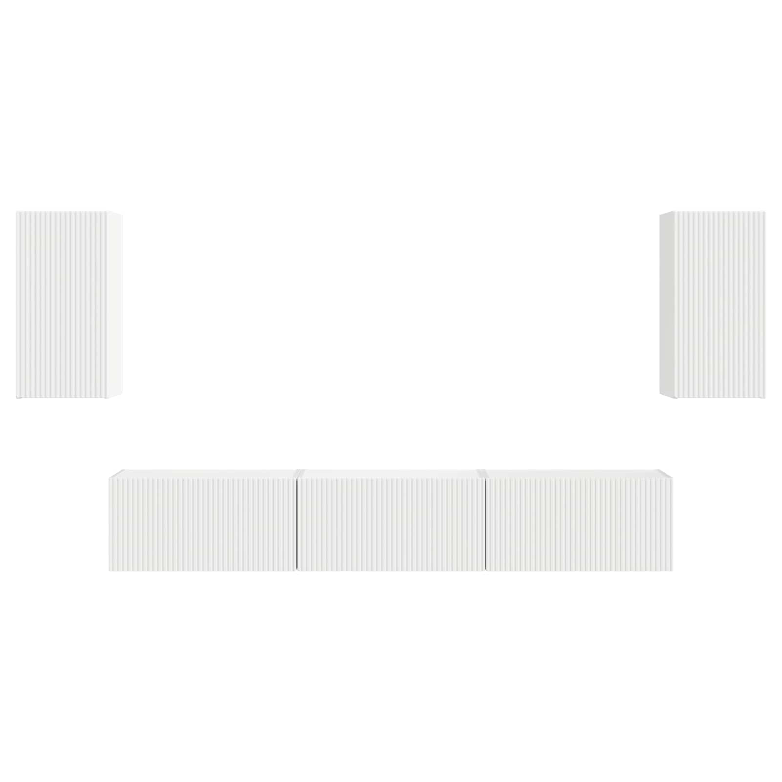 Meuble TV Suspendu Blanc et Bois - 5 Pièces-Mon Meuble TV-7