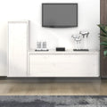 Meuble TV Suspendu Blanc Laqué en Pin Massif - 2 Pièces-Mon Meuble TV-Blanc-2