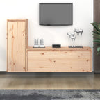 Meuble TV Suspendu Blanc Laqué en Pin Massif - 2 Pièces-Mon Meuble TV-Marron-12