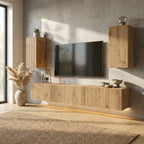 meuble-tv-suspendu-bois-clair-effet-chene-artisanal-5-pieces-decor