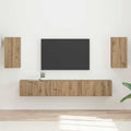 Meuble TV Suspendu Bois Clair Effet Chêne Artisanal - 5 Pièces-Mon Meuble TV-2