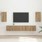 Meuble TV Suspendu Bois Clair Effet Chêne Artisanal - 5 Pièces-Mon Meuble TV-2