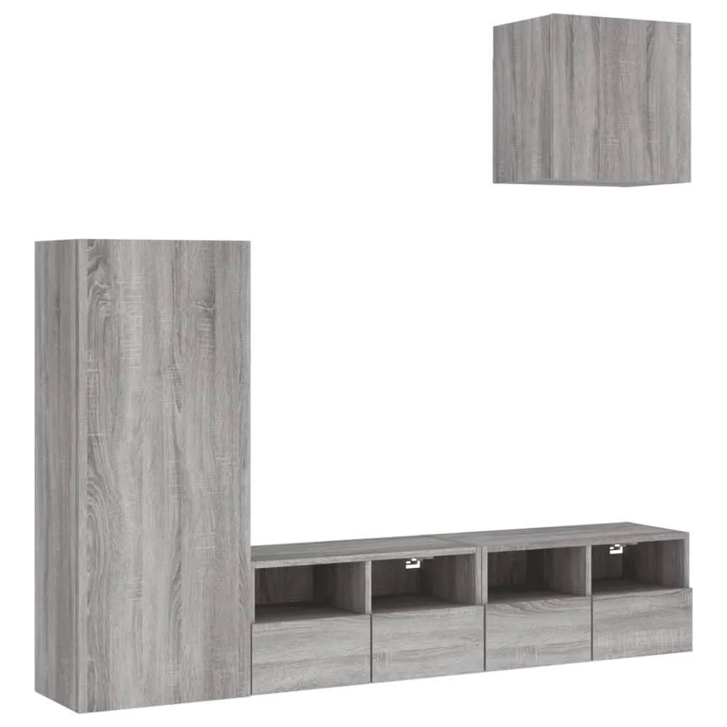 Meuble TV Suspendu Bois Couleur Gris - 4 Pcs-Mon Meuble TV-1