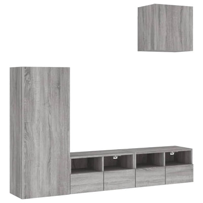 Meuble TV Suspendu Bois Couleur Gris - 4 Pcs
