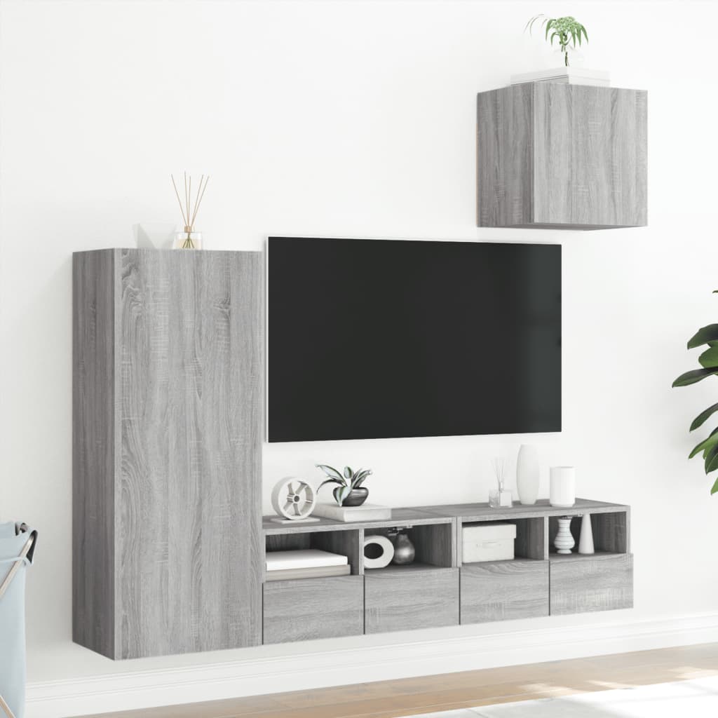 Meuble TV Suspendu Bois Couleur Gris - 4 Pcs-Mon Meuble TV-2