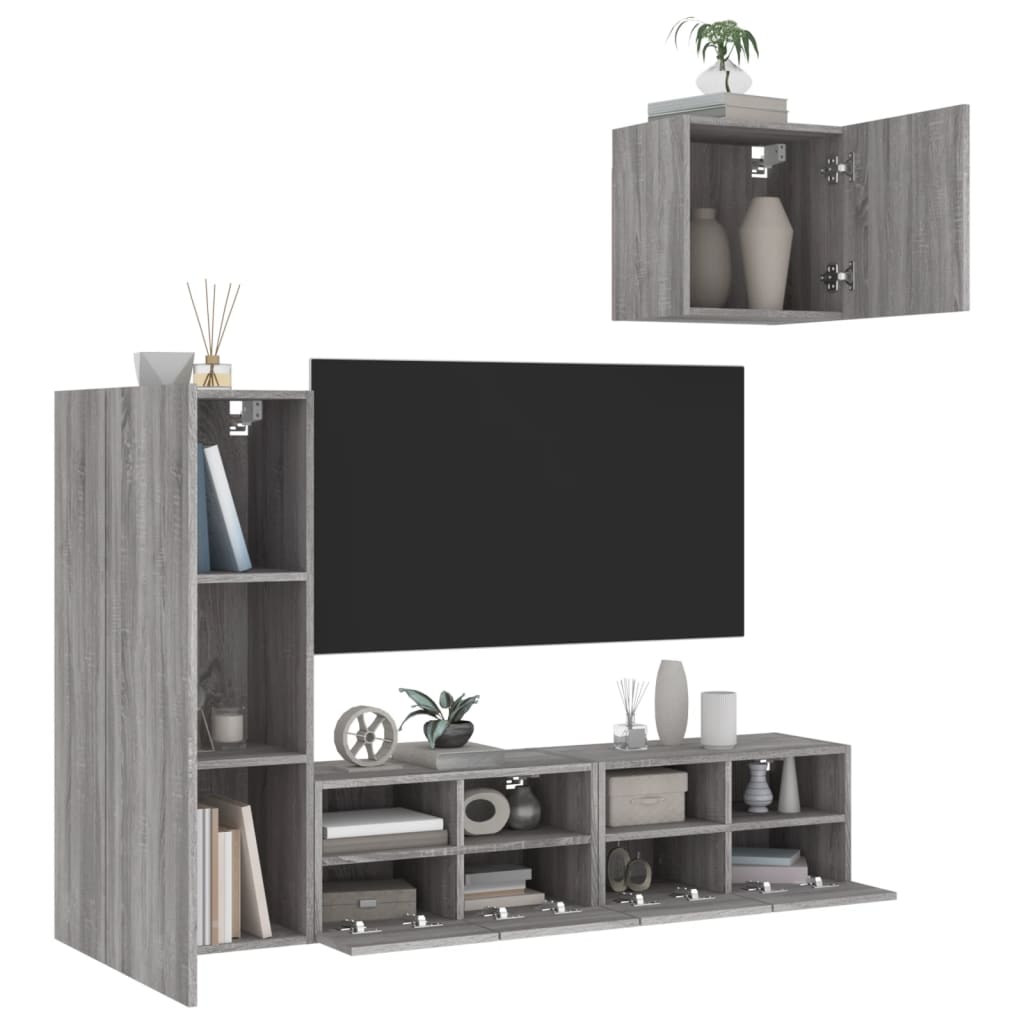 Meuble TV Suspendu Bois Couleur Gris - 4 Pcs-Mon Meuble TV-3