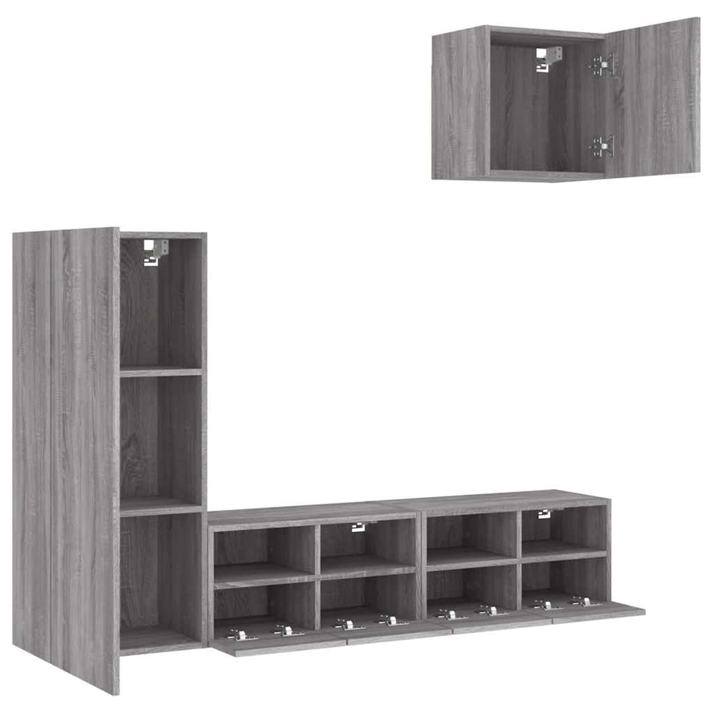 Meuble TV Suspendu Bois Couleur Gris - 4 Pcs-Mon Meuble TV-4