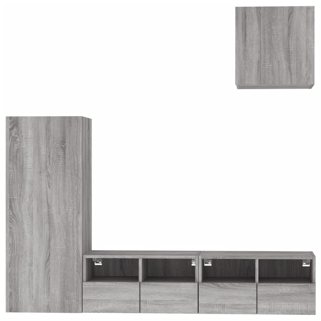 Meuble TV Suspendu Bois Couleur Gris - 4 Pcs-Mon Meuble TV-5