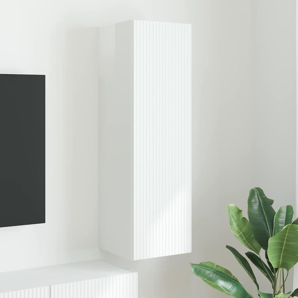 Meuble TV Suspendu Colonne Effet Béton - 100 cm-Mon Meuble TV-Blanc brillant-30 x 31 x 100 cm-1-65