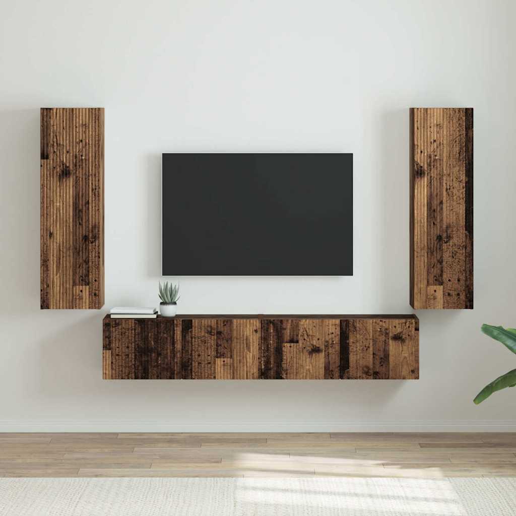 Meuble TV Suspendu Colonne Effet Béton - 100 cm-Mon Meuble TV-Bois ancien-30 x 31 x 100 cm-2-17