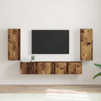 Meuble TV Suspendu Colonne Effet Béton - 100 cm-Mon Meuble TV-Bois ancien-30 x 31 x 80 cm-2-70