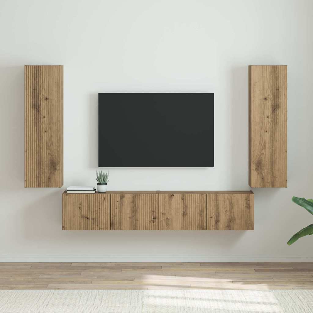 Meuble TV Suspendu Colonne Effet Béton - 100 cm-Mon Meuble TV-chêne artisanal-30 x 31 x 100 cm-2-32