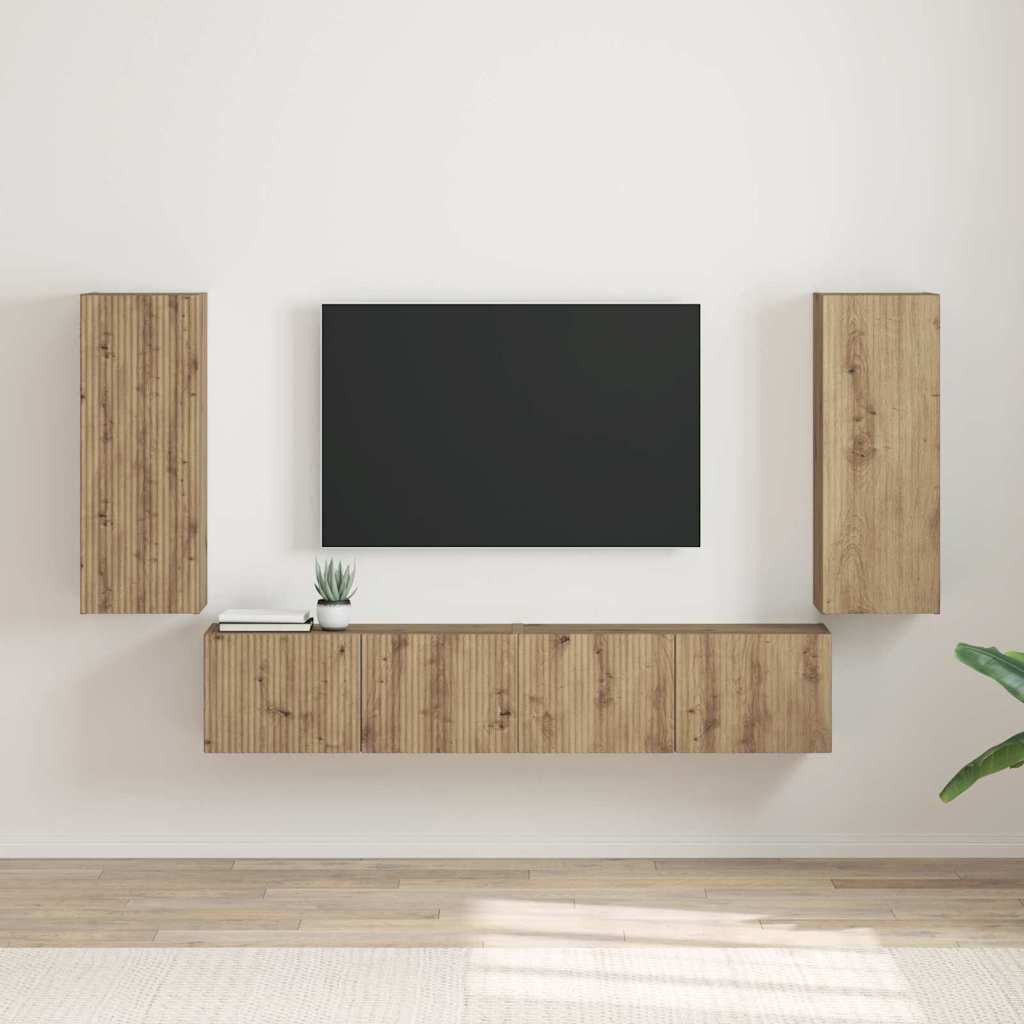 Meuble TV Suspendu Colonne Effet Béton - 100 cm-Mon Meuble TV-chêne artisanal-30 x 31 x 80 cm-2-31