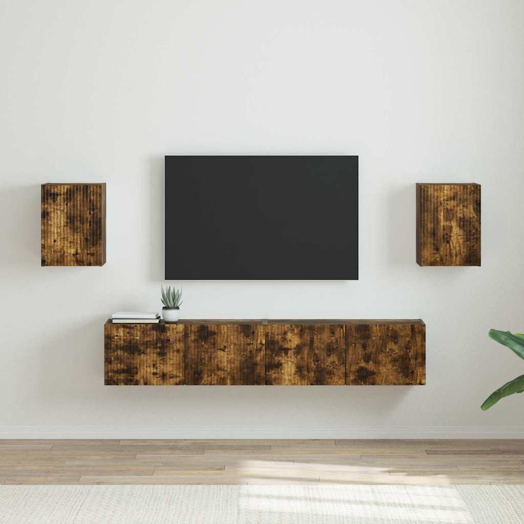 Meuble TV Suspendu Colonne Effet Béton - 100 cm-Mon Meuble TV-Chêne fumé-30 x 31 x 40 cm-2-67