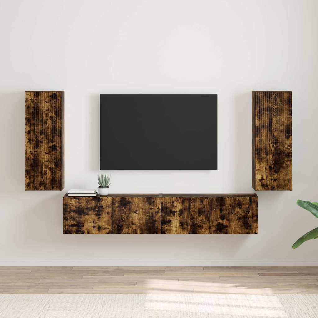 Meuble TV Suspendu Colonne Effet Béton - 100 cm-Mon Meuble TV-Chêne fumé-30 x 31 x 80 cm-2-69