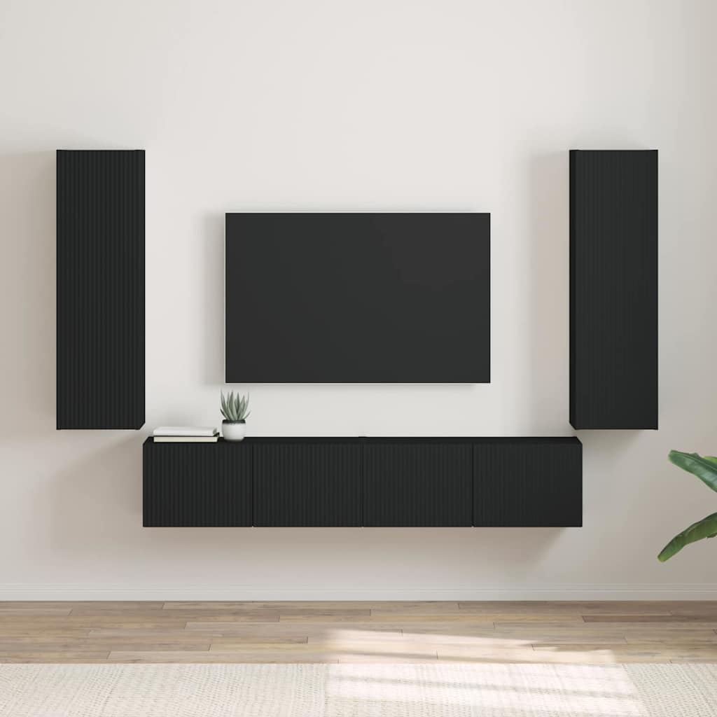 Meuble TV Suspendu Colonne Effet Béton - 100 cm-Mon Meuble TV-Noir-30 x 31 x 100 cm-2-29