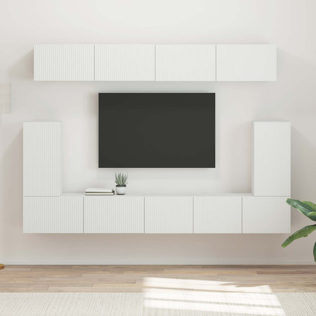 Meuble TV Suspendu Effet Bois Blanc - 5 Pièces-Mon Meuble TV-2