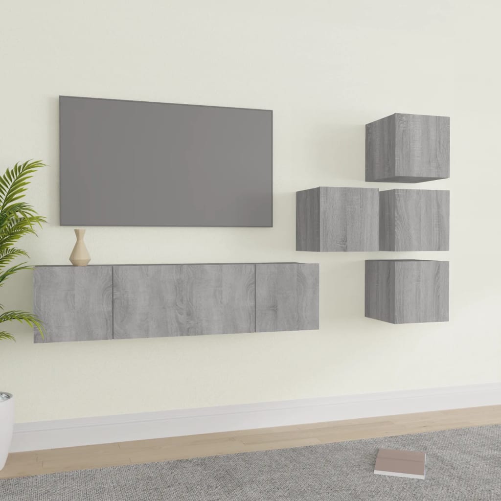 Meuble TV Suspendu Effet Bois Gris - 5 Pièces-Mon Meuble TV-Sonoma gris-60 cm-6-21