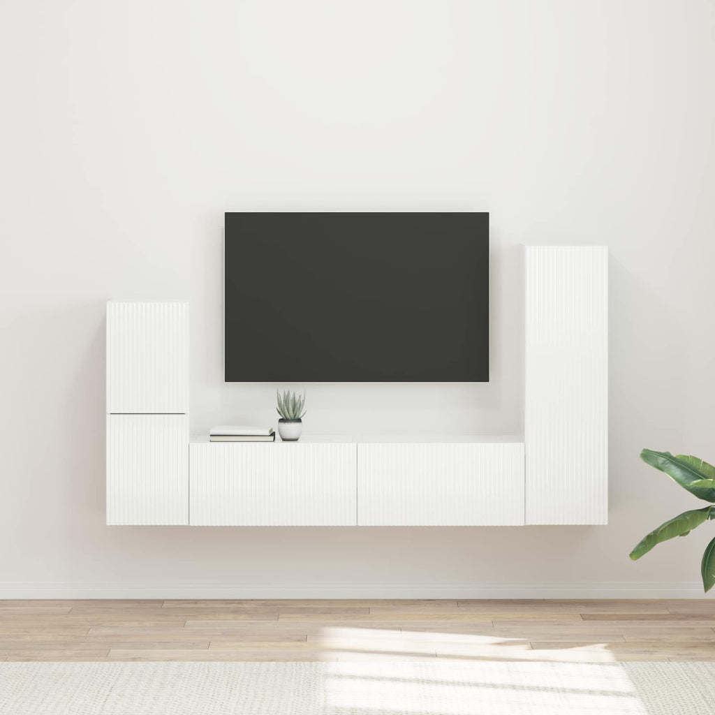 Meuble TV Suspendu Effet Bois Gris Sonoma - 4 Pièces-Mon Meuble TV-Blanc brillant-16