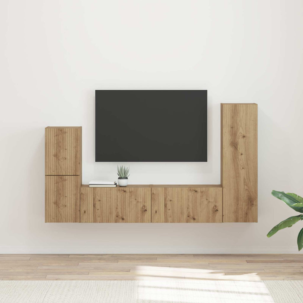 Meuble TV Suspendu Effet Bois Gris Sonoma - 4 Pièces-Mon Meuble TV-Chêne artisanal-19