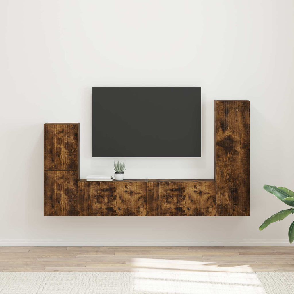 Meuble TV Suspendu Effet Bois Gris Sonoma - 4 Pièces-Mon Meuble TV-Chêne fumé-17