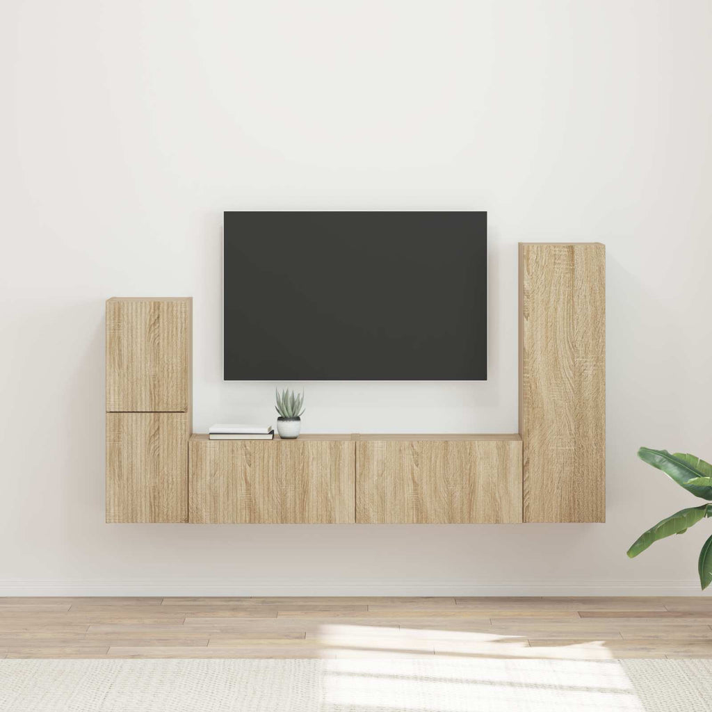 Meuble TV Suspendu Effet Bois Gris Sonoma - 4 Pièces-Mon Meuble TV-Chêne sonoma-14