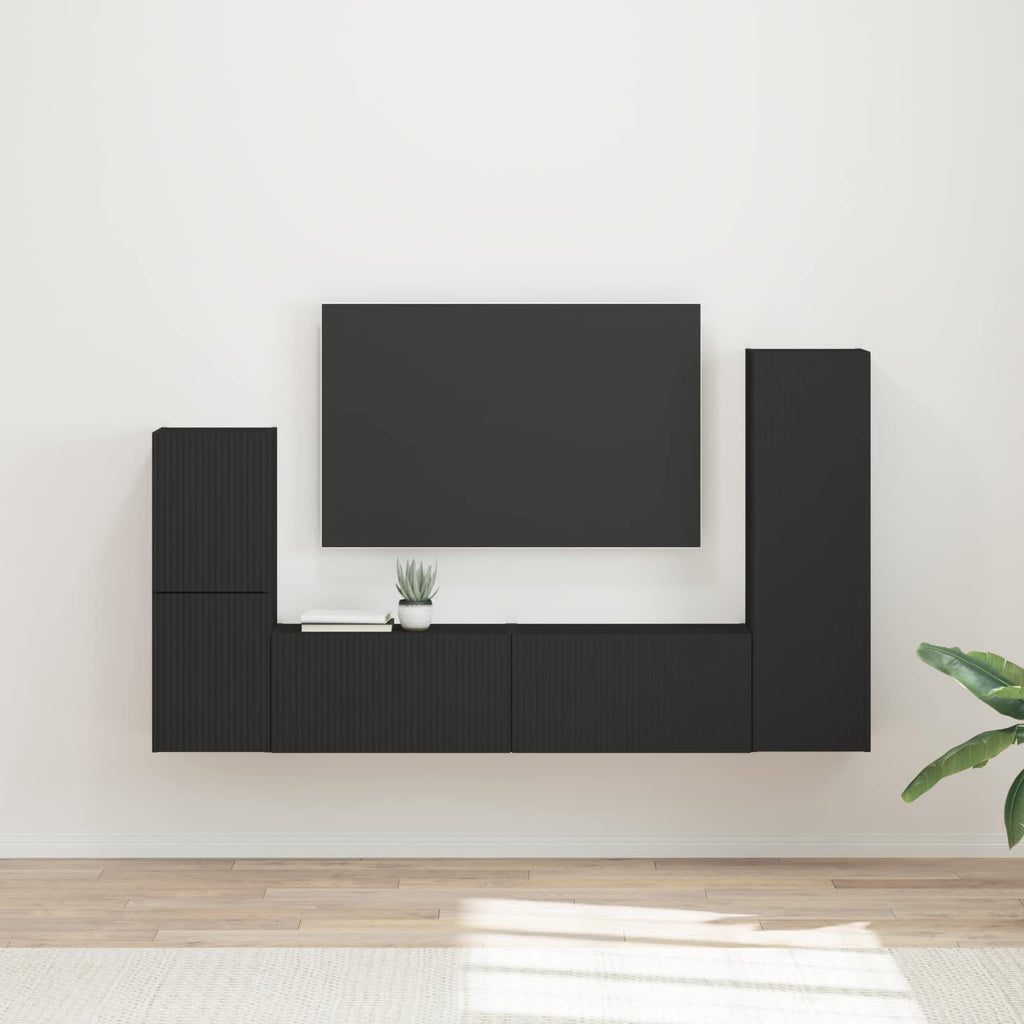 Meuble TV Suspendu Effet Bois Gris Sonoma - 4 Pièces-Mon Meuble TV-Noir-21