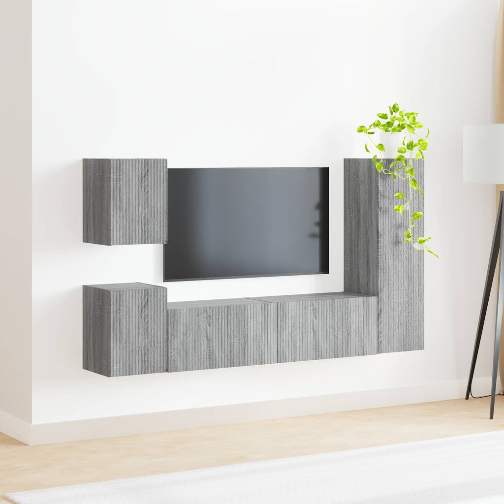 Meuble TV Suspendu Effet Bois Gris Sonoma - 4 Pièces-Mon Meuble TV-Sonoma gris-4