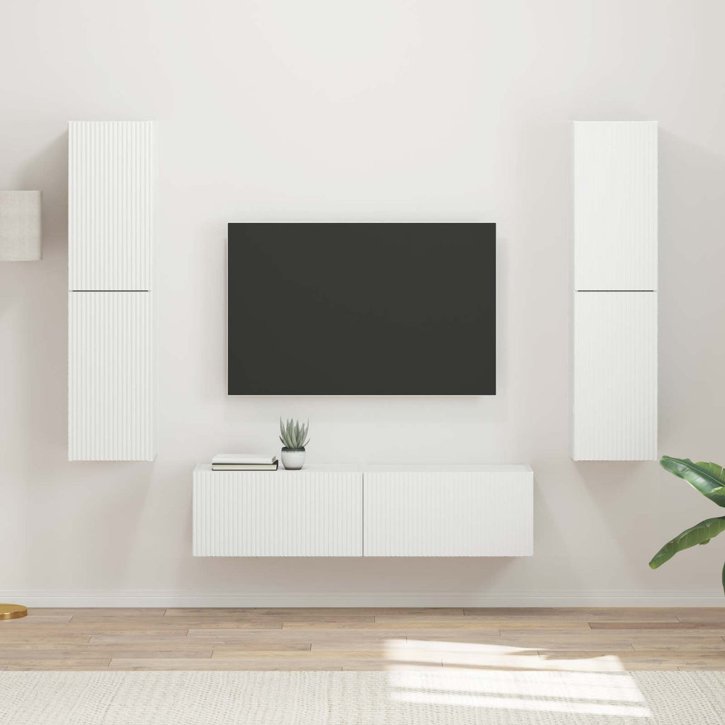 Meuble TV Suspendu Effet Bois Rustique - 6 Pièces-Mon Meuble TV-Blanc-13