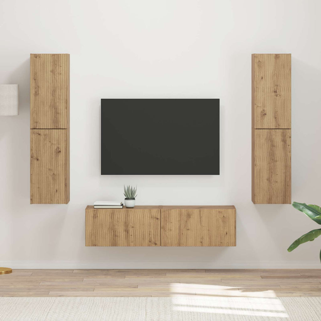 Meuble TV Suspendu Effet Bois Rustique - 6 Pièces-Mon Meuble TV-Chêne artisanal-19