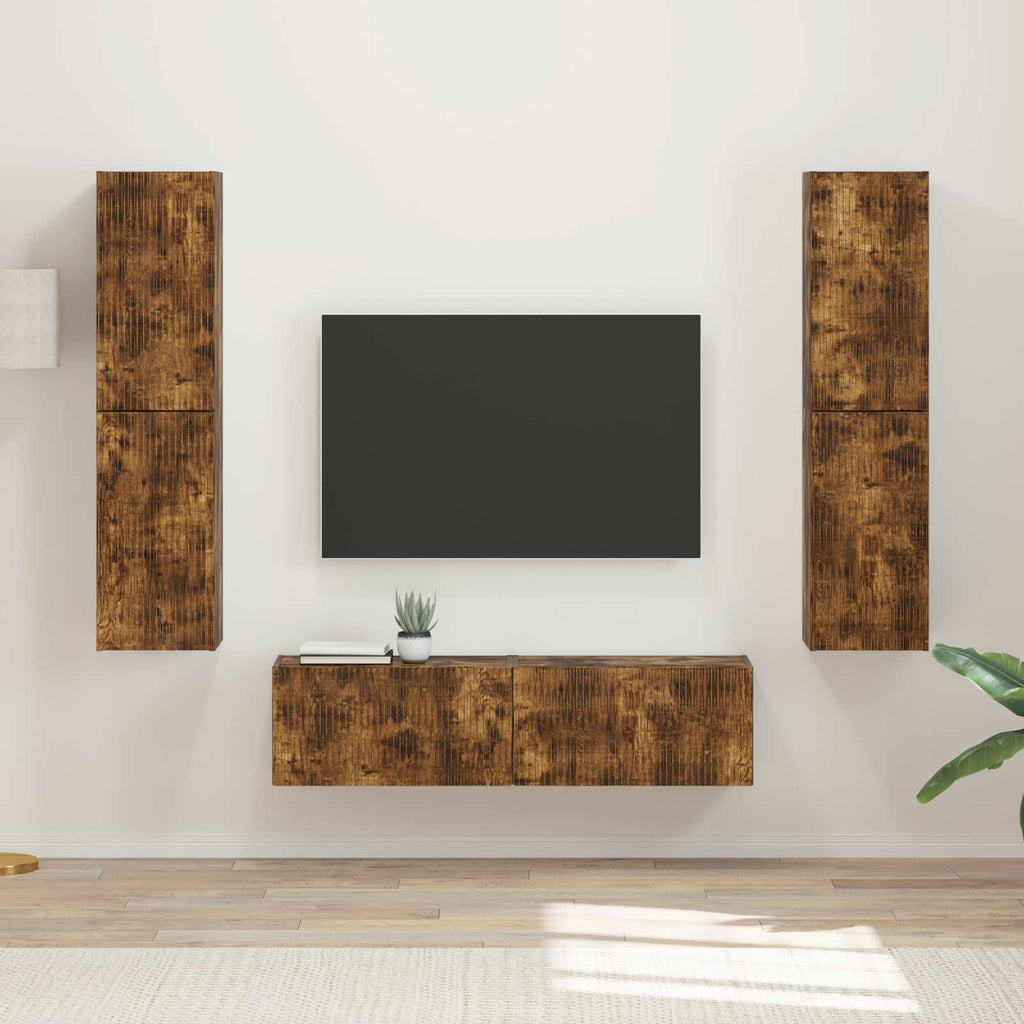 Meuble TV Suspendu Effet Bois Rustique - 6 Pièces-Mon Meuble TV-Chêne fumé-18